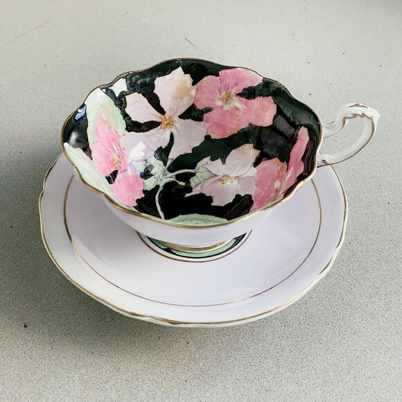 RARE Vintage Paragon Art Deco Floral Fine Bone China Teacup and Saucer, 1960 - Picture 1 of 9
